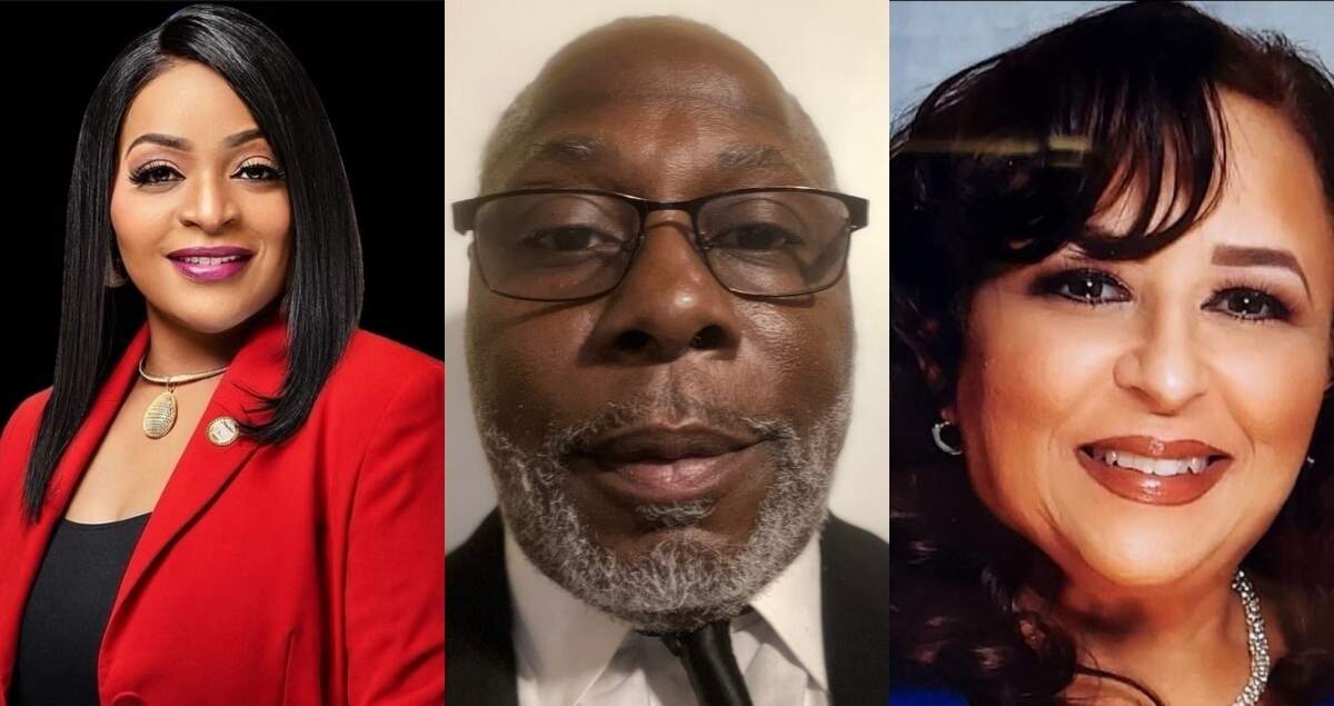 Opa-locka commission candidates Sherelean Bass, Brian Dennis and Audrey Dominguez. Not pictured is candidate Randolph Aikens.